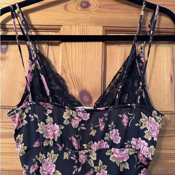 Zara Dark Floral Lace trim bodice slip dress S - Picture 6 of 6